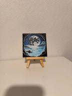 3D Printed Cave View Art - Moon & Ocean Scene Wall Decor Layered Artwork