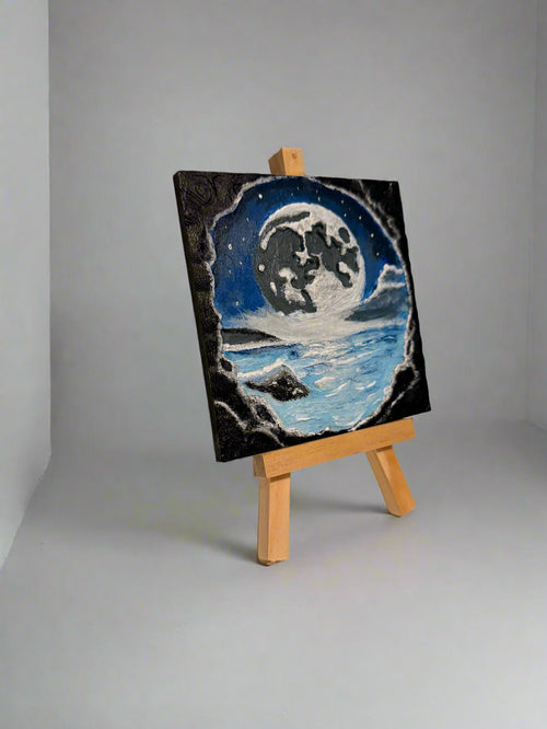 3D Printed Cave View Art - Moon & Ocean Scene Wall Decor Layered Artwork