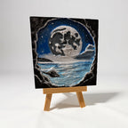 3D Printed Cave View Art - Moon & Ocean Scene Wall Decor Layered Artwork