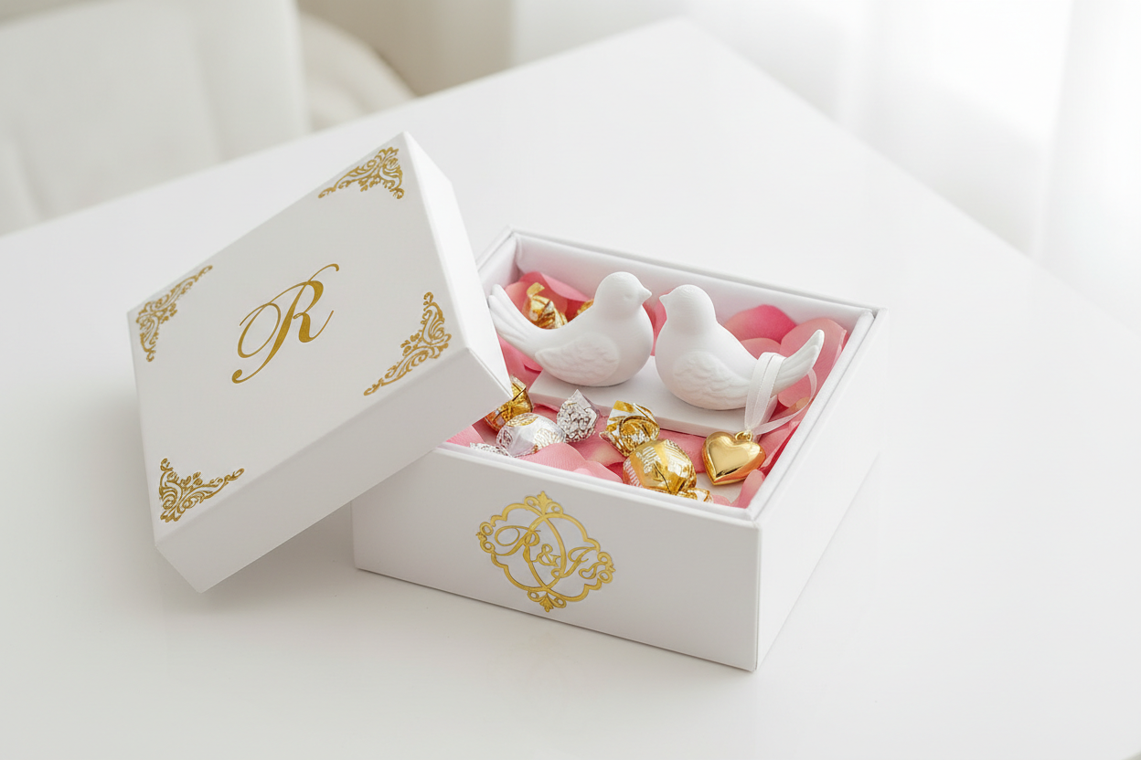 Caja de boda con figuras 3D elegantes