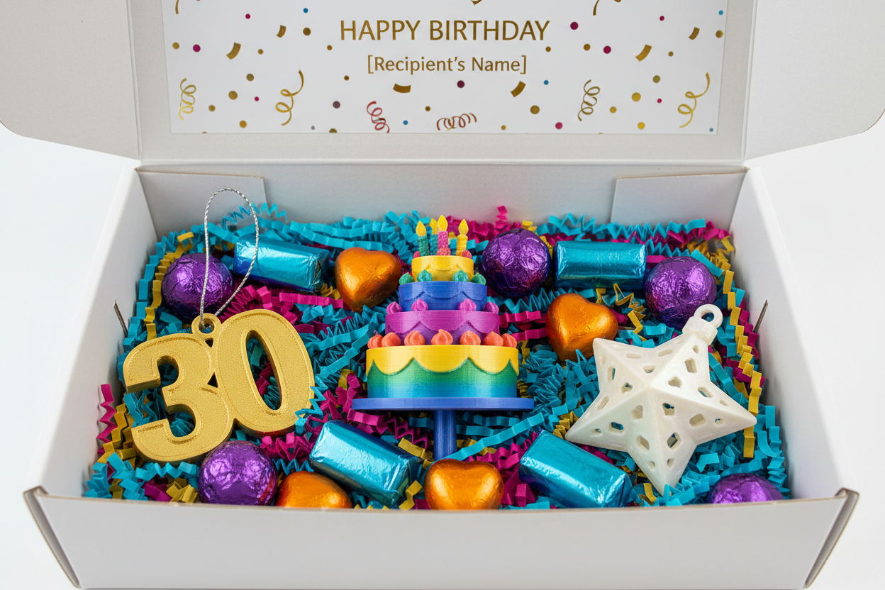 Caja de cumpleaños con decoraciones 3D