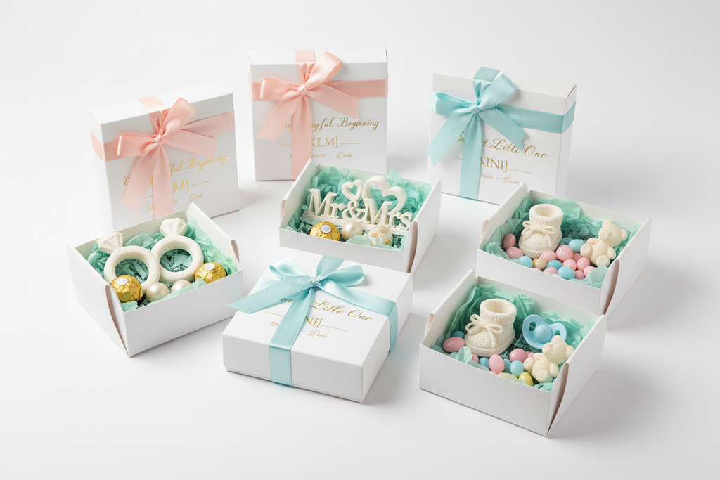 Cajas para baby shower con piezas 3D
